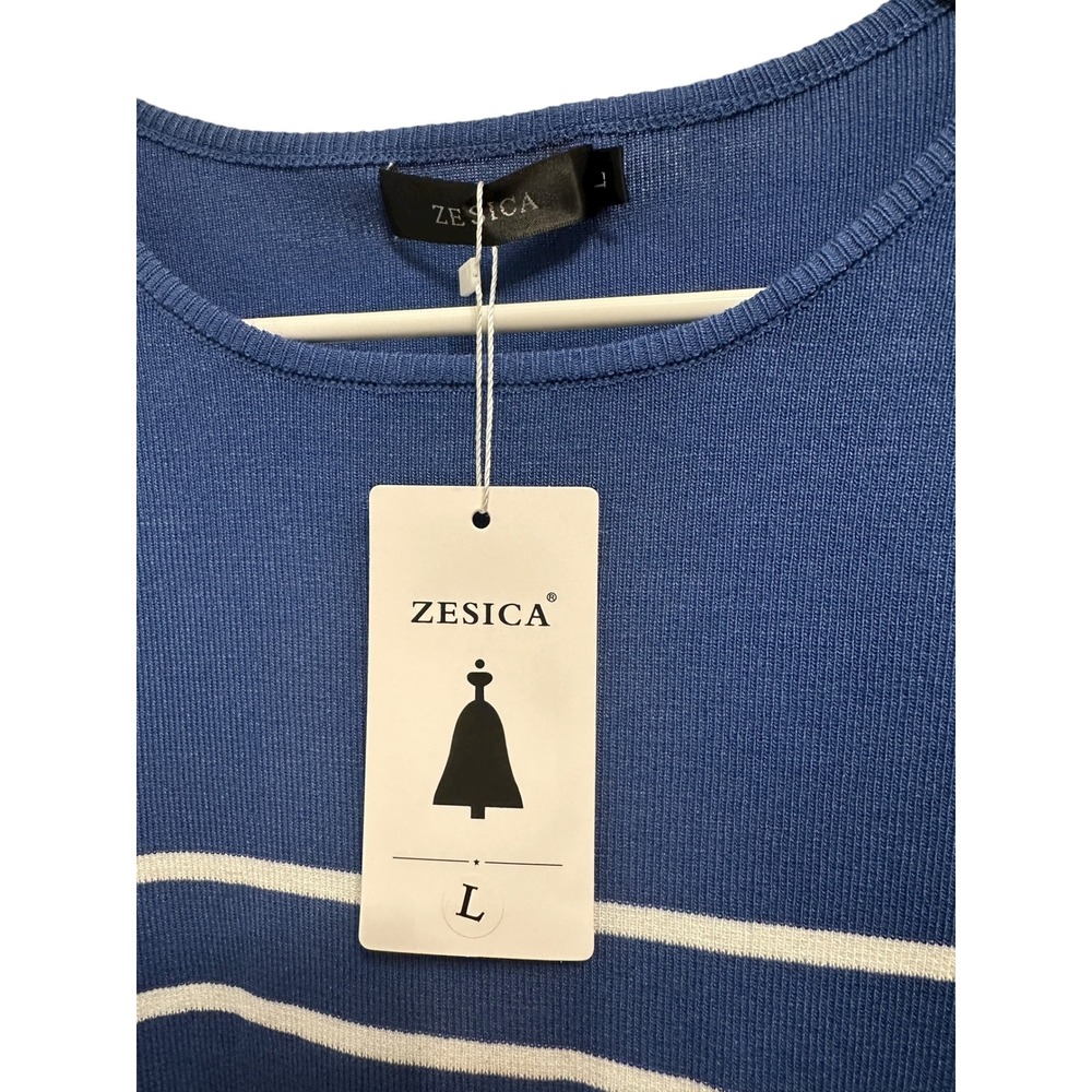 Zesica Women's Long Sleeve Striped Knit Pullover Sweater Top Blue‎ White Size L - Picture 2 of 4